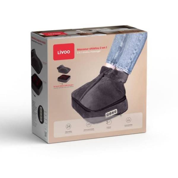 Livoo - Masseur shiatsu 2 en 1 - LIVOO - DOS204 - Pieds et dos - 24 tetes - 3 vitesses - Avec ou sans chaleur - Gris - Image 4