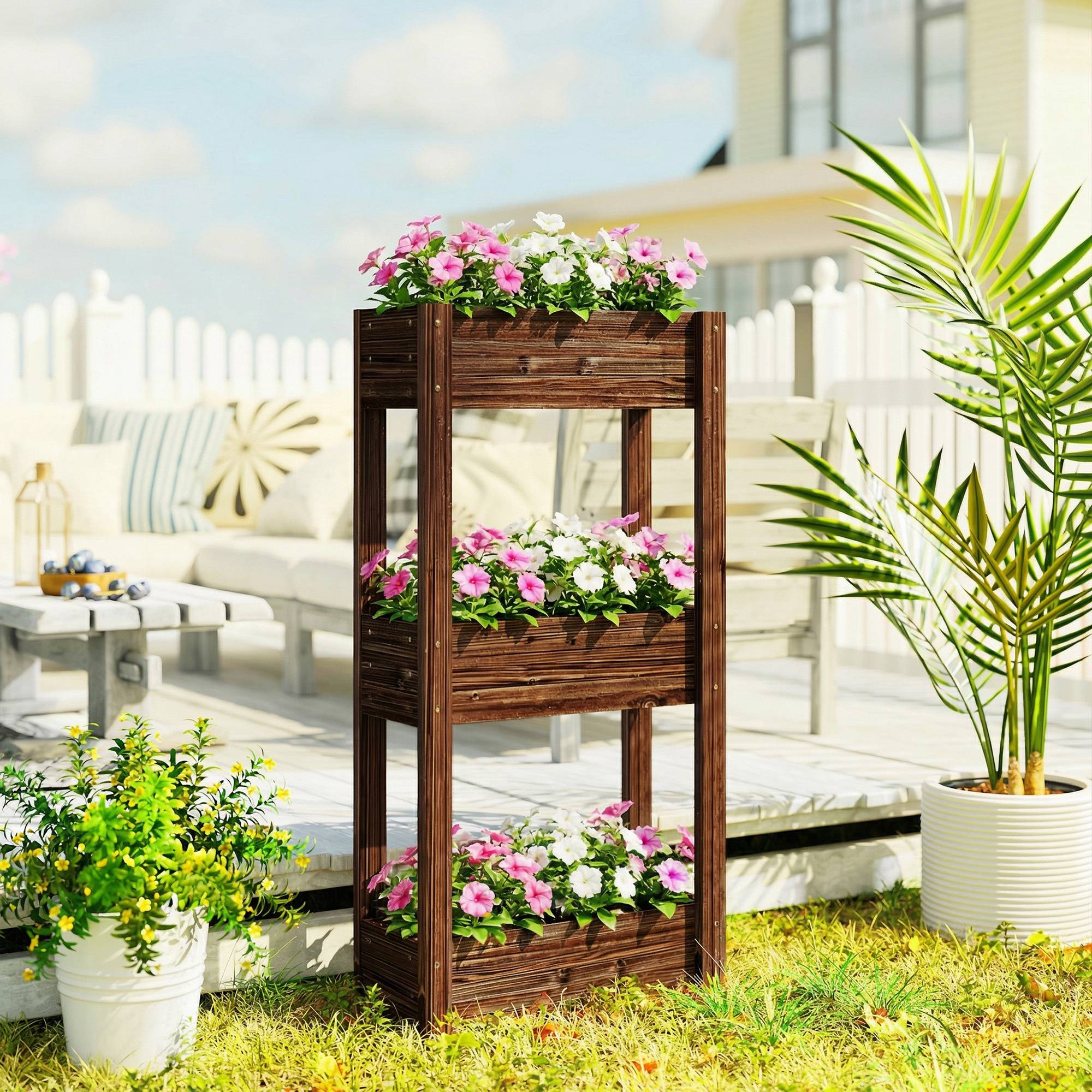 Jardinière sur pieds bois de sapin marron 60 x 25 x 120 cm - PANGIVO - Image 3