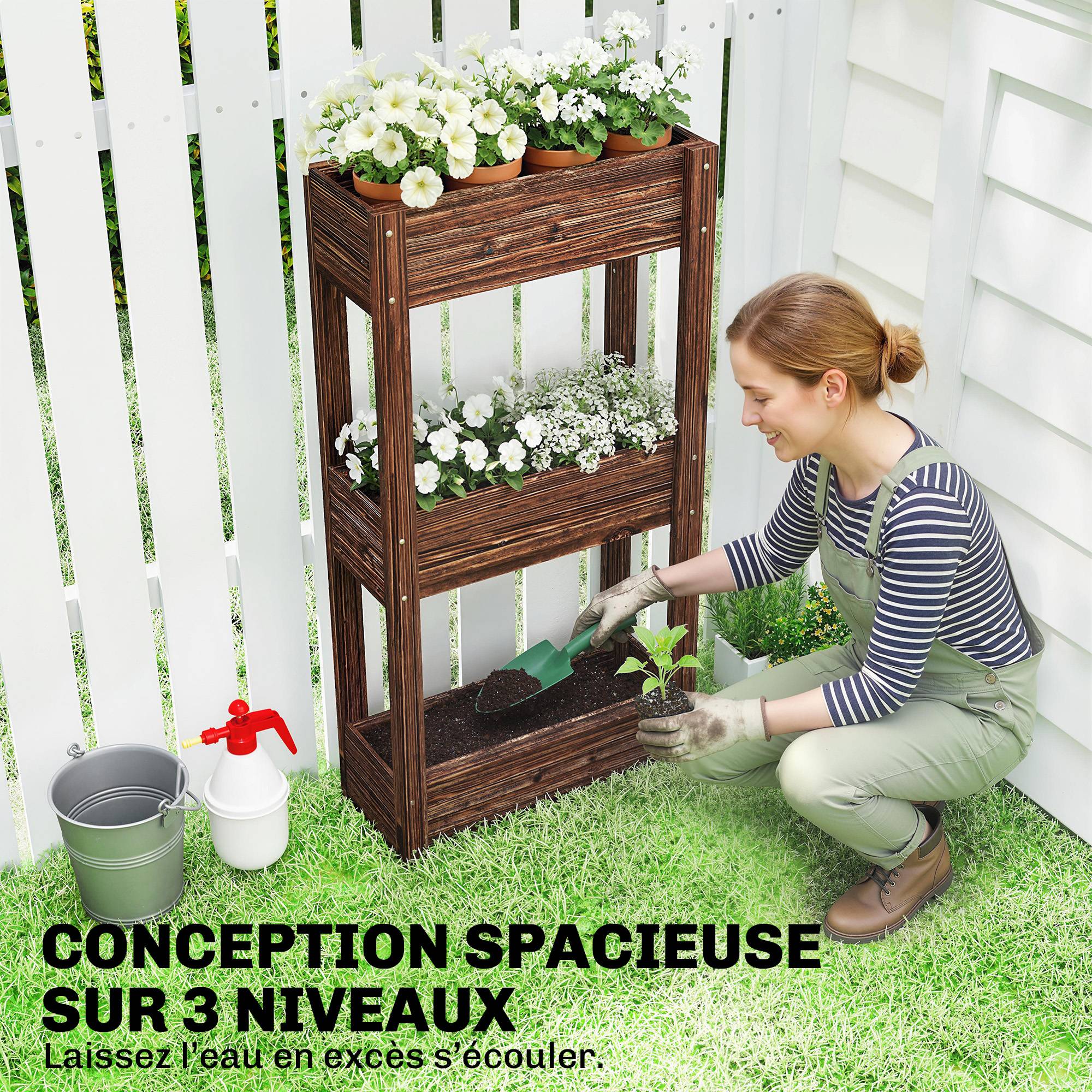 Jardinière sur pieds bois de sapin marron 60 x 25 x 120 cm - PANGIVO - Image 6
