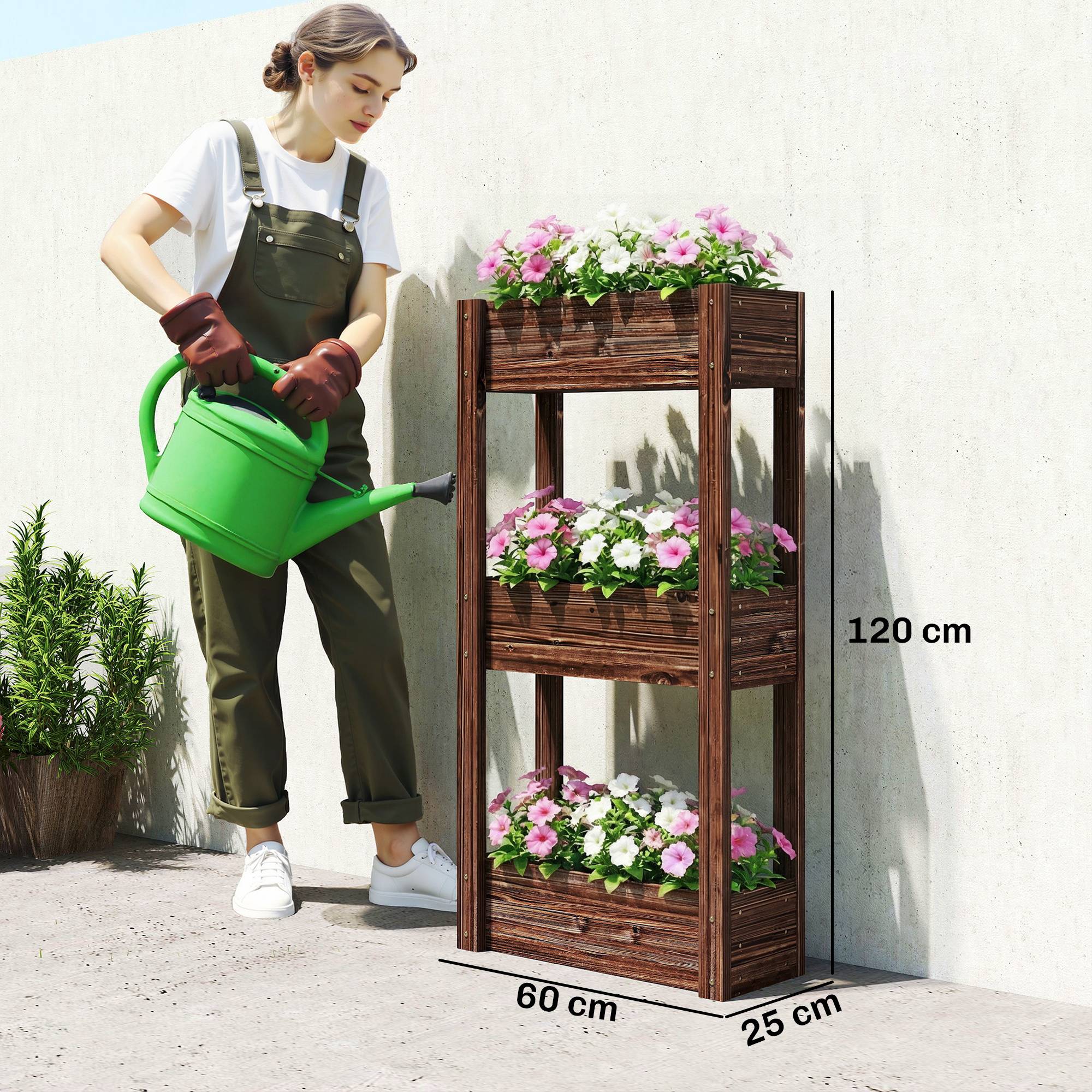 Jardinière sur pieds bois de sapin marron 60 x 25 x 120 cm - PANGIVO - Image 5