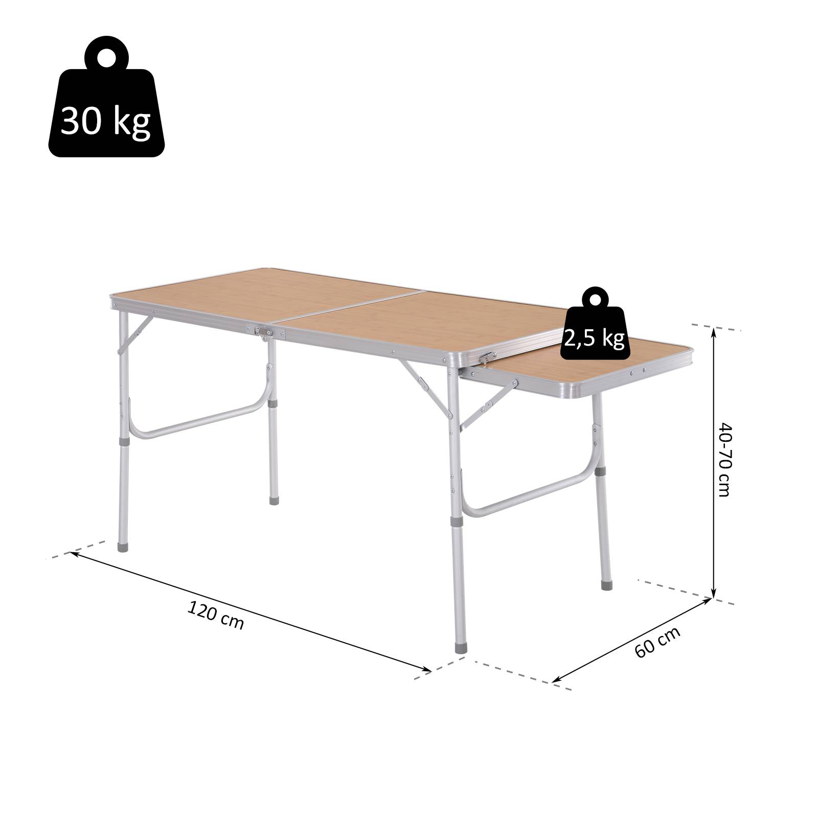 PANGIVO - Table de camping pliante aluminium et MDF imitation bambou 120 x 60 x 70 cm - PANGIVO - Image 4