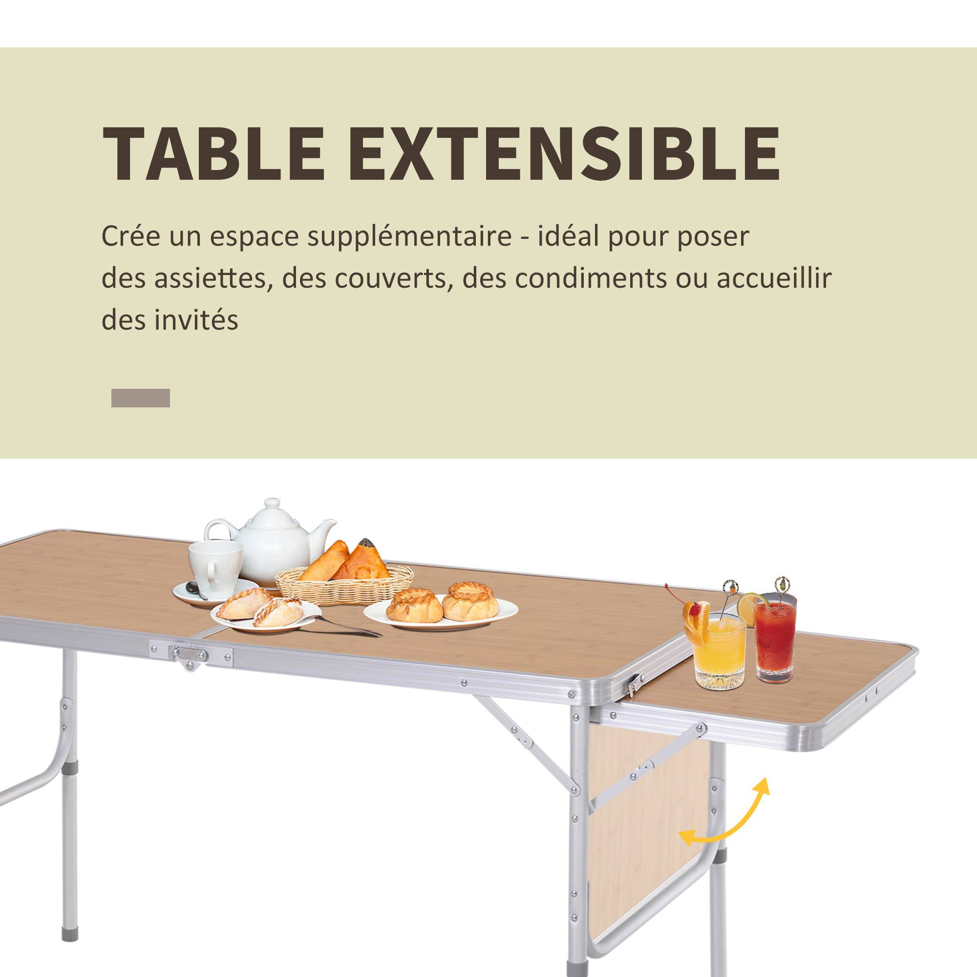 PANGIVO - Table de camping pliante aluminium et MDF imitation bambou 120 x 60 x 70 cm - PANGIVO - Image 6