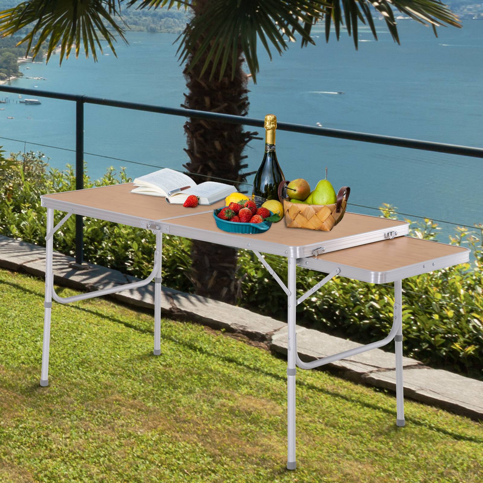 PANGIVO - Table de camping pliante aluminium et MDF imitation bambou 120 x 60 x 70 cm - PANGIVO - Image 3