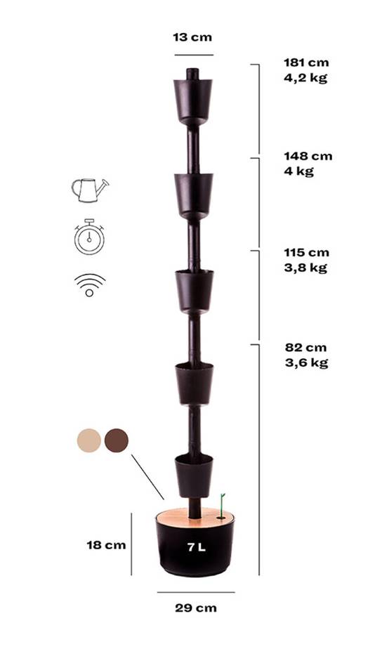 Jardinière verticale CitySens couleur écorce et bois teck avec 4 pots et arrosage automatique Wi-Fi - Image 5