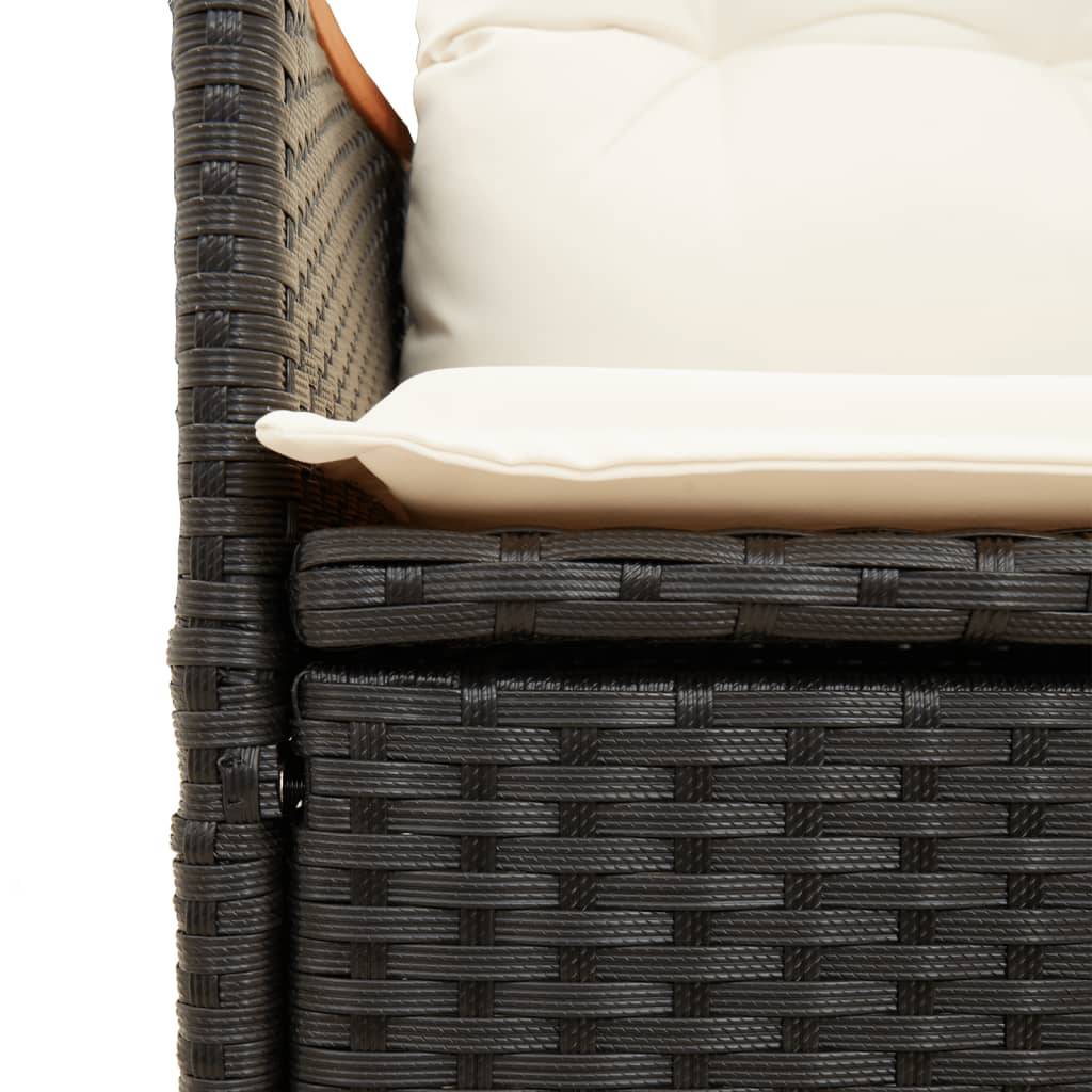 Salon de Jardin 2 Personnes Noir, 2 Fauteuils à Dossier Réglable et Table avec Plateau en Bois d'Acacia – ComfortXL Outdoor Living - Image 5