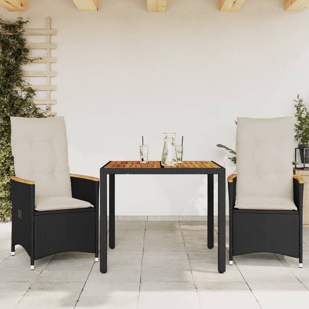 ComfortXL - Salon de Jardin 2 Personnes Noir, 2 Fauteuils à Dossier Réglable et Table avec Plateau en Bois d'Acacia – ComfortXL Outdoor Living