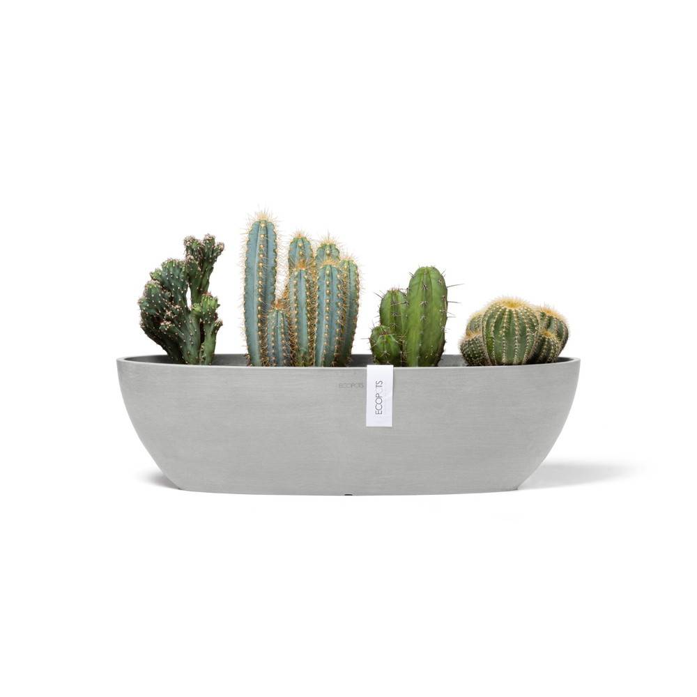 Ecopots - Pot Ovale Sofia Long 56 Blanc Gris + réservoir d'eau - 56 x 14 x H. 16 cm - 7 L ECOPOTS - Imagen 1
