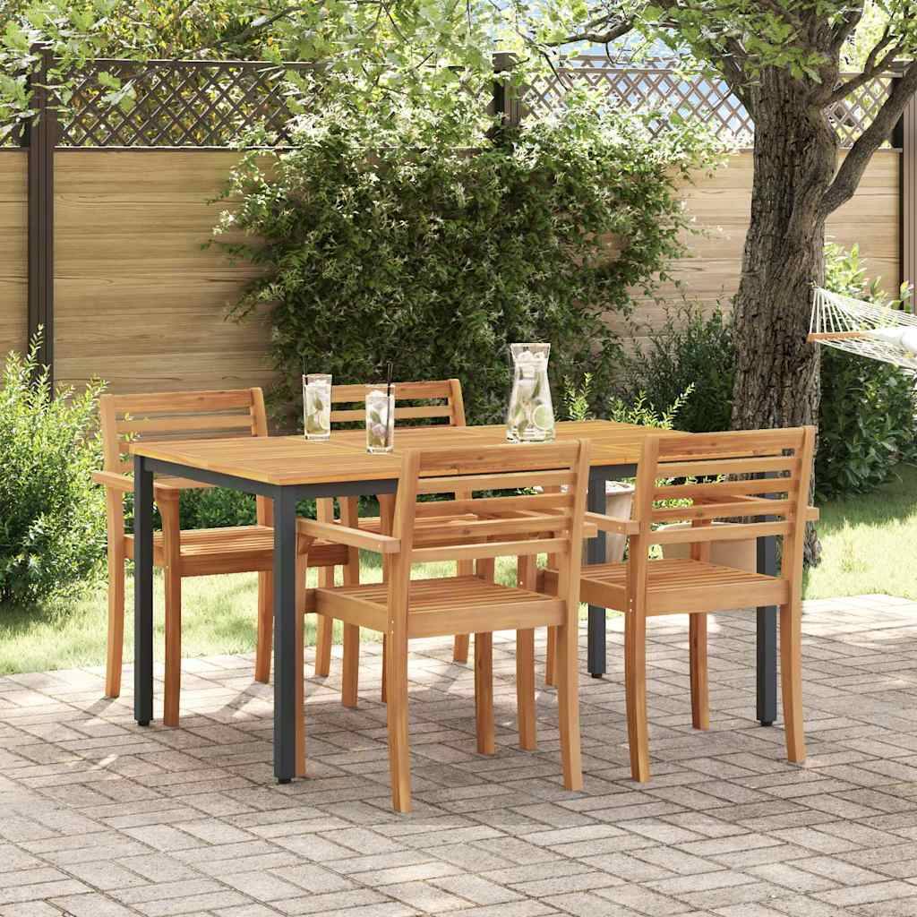 ComfortXL - Table de Jardin 6 Personnes 150x90cm, Plateau Acacia Massif et Pieds Acier Noir Design – ComfortXL Outdoor Living