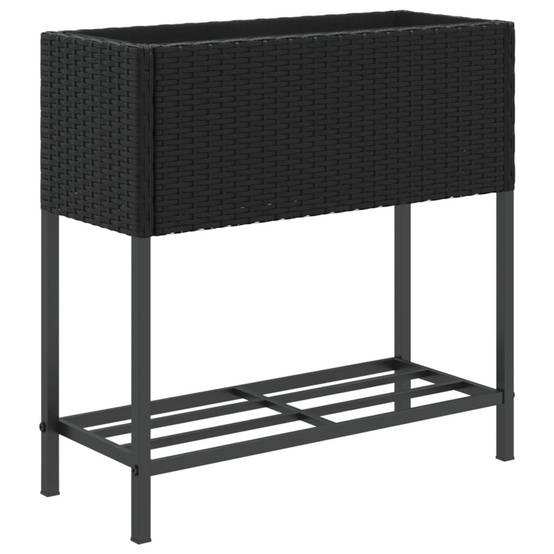 Jardinière, Bac à fleurs, Pot de fleurs avec étagère noir résine tressée - Image 1