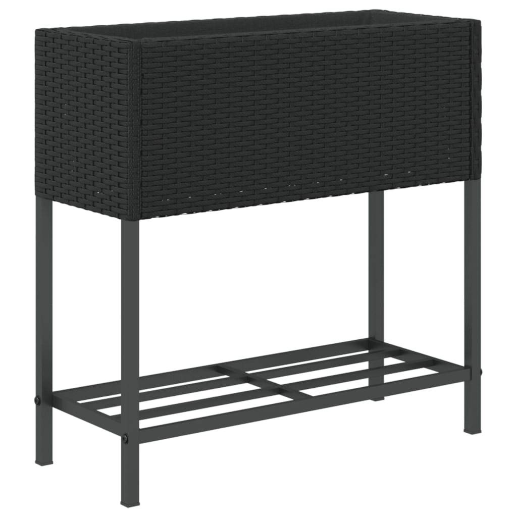 Jardinière, Bac à fleurs, Pot de fleurs avec étagère noir résine tressée - Image 7