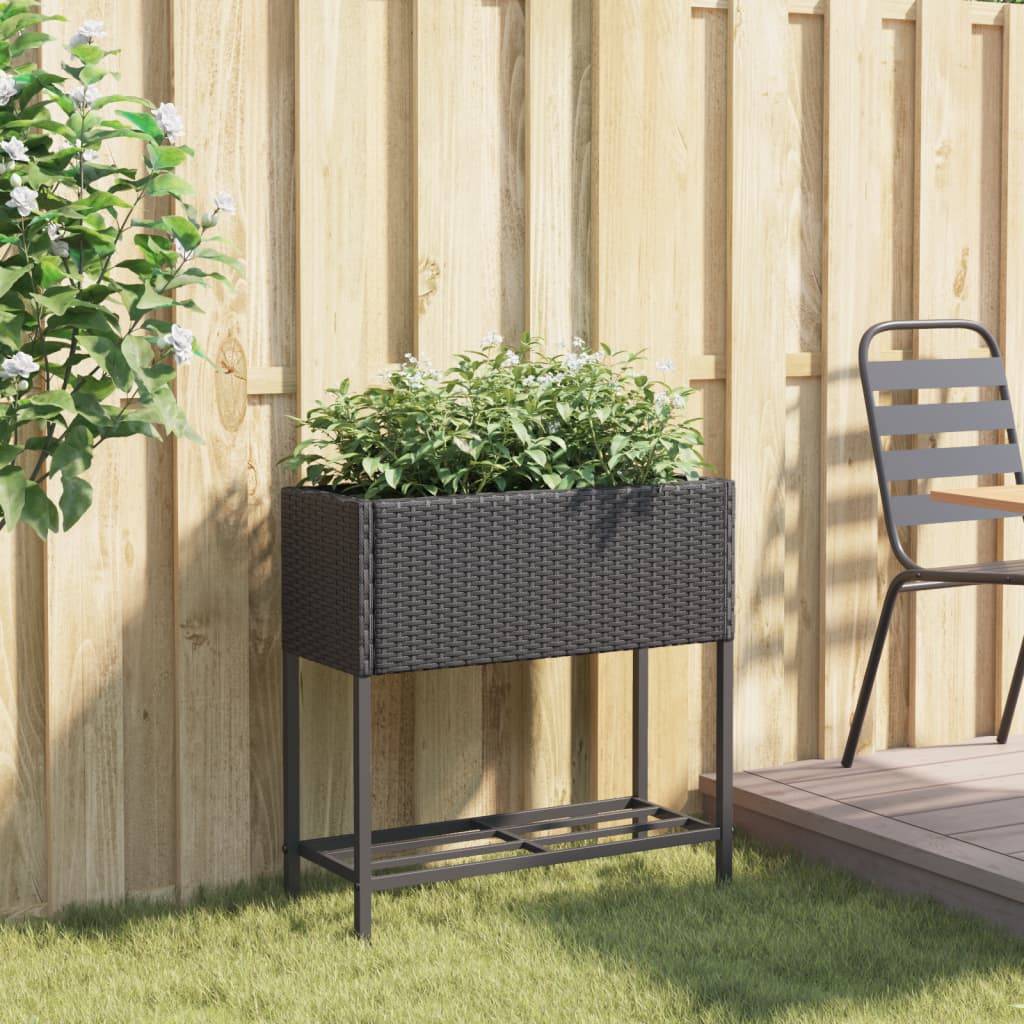 Jardinière, Bac à fleurs, Pot de fleurs avec étagère noir résine tressée - Image 3