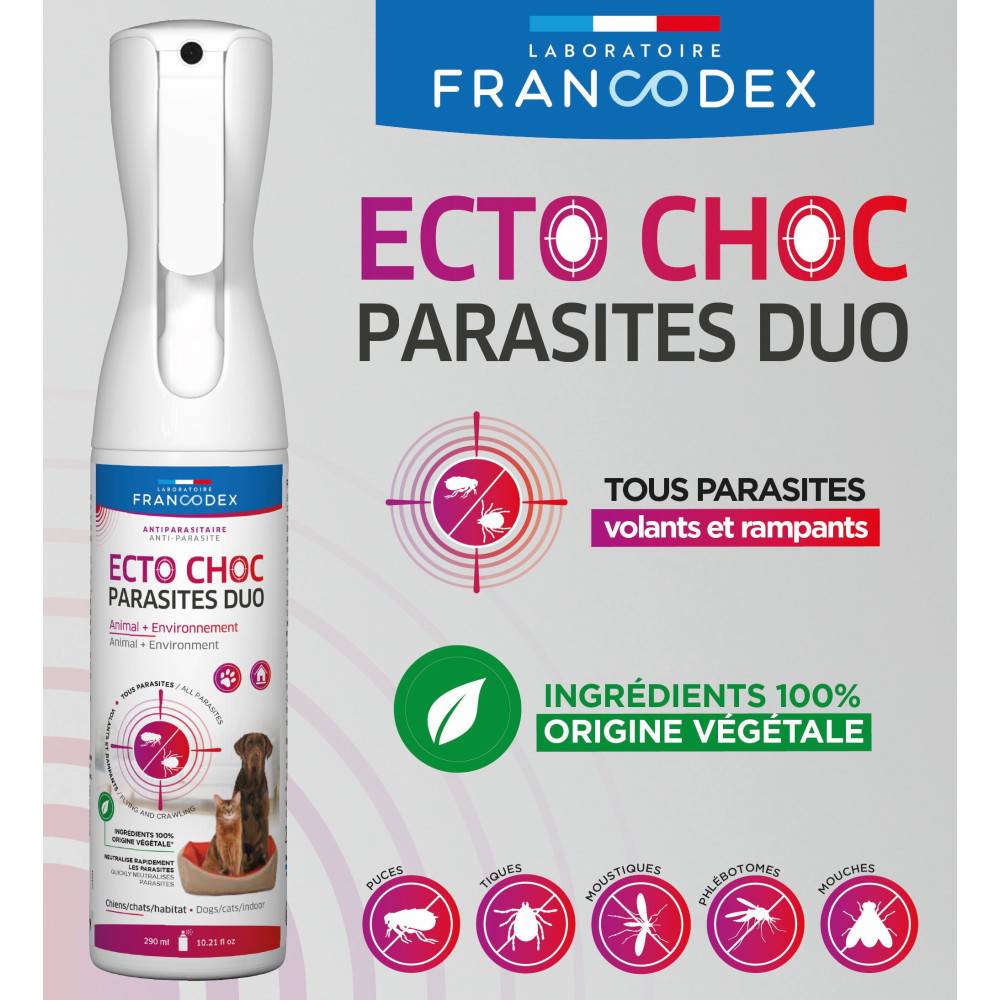 Francodex - Ecto Choc antiparasitaires duo 290 ml pour chiens, chats et habitat - Imagen 8