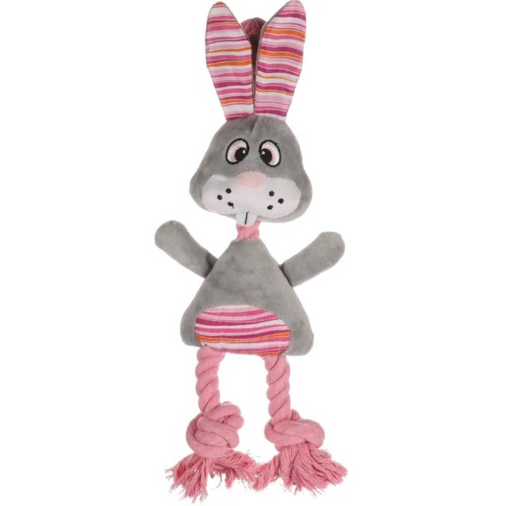 Flamingo - Peluche Lapin gris avec corde pieno 38 cm, pour chien - Imagen 1