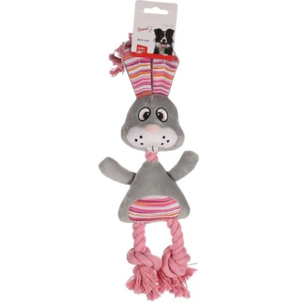 Flamingo - Peluche Lapin gris avec corde pieno 38 cm, pour chien - Imagen 3