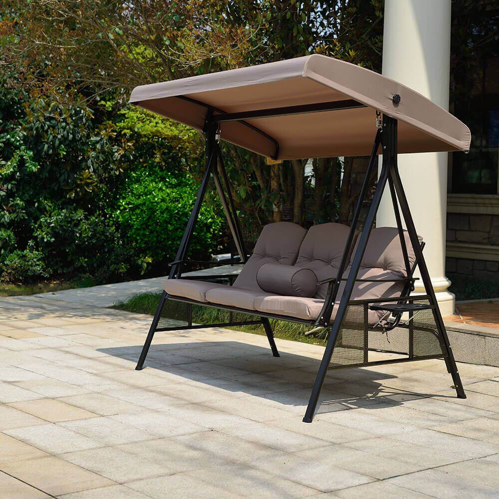 Balançoire Hollywood 3 places HOME DELUXE DESCANSO - 115 x 198 cm - beige avec housse - Image 6
