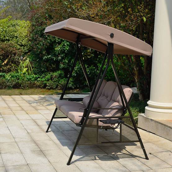 Balançoire Hollywood 3 places HOME DELUXE DESCANSO - 115 x 198 cm - beige avec housse - Image 5