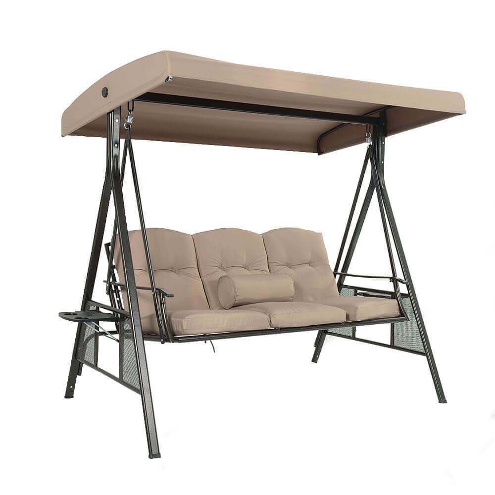 Balançoire Hollywood 3 places HOME DELUXE DESCANSO - 115 x 198 cm - beige avec housse - Image 1