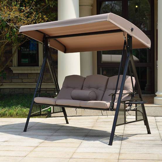 Balançoire Hollywood 3 places HOME DELUXE DESCANSO - 115 x 198 cm - beige avec housse - Image 7