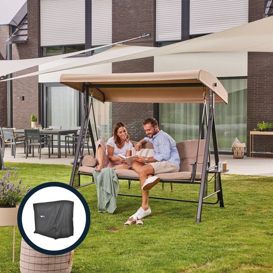 Balançoire Hollywood 3 places HOME DELUXE DESCANSO - 115 x 198 cm - beige avec housse - Image 2
