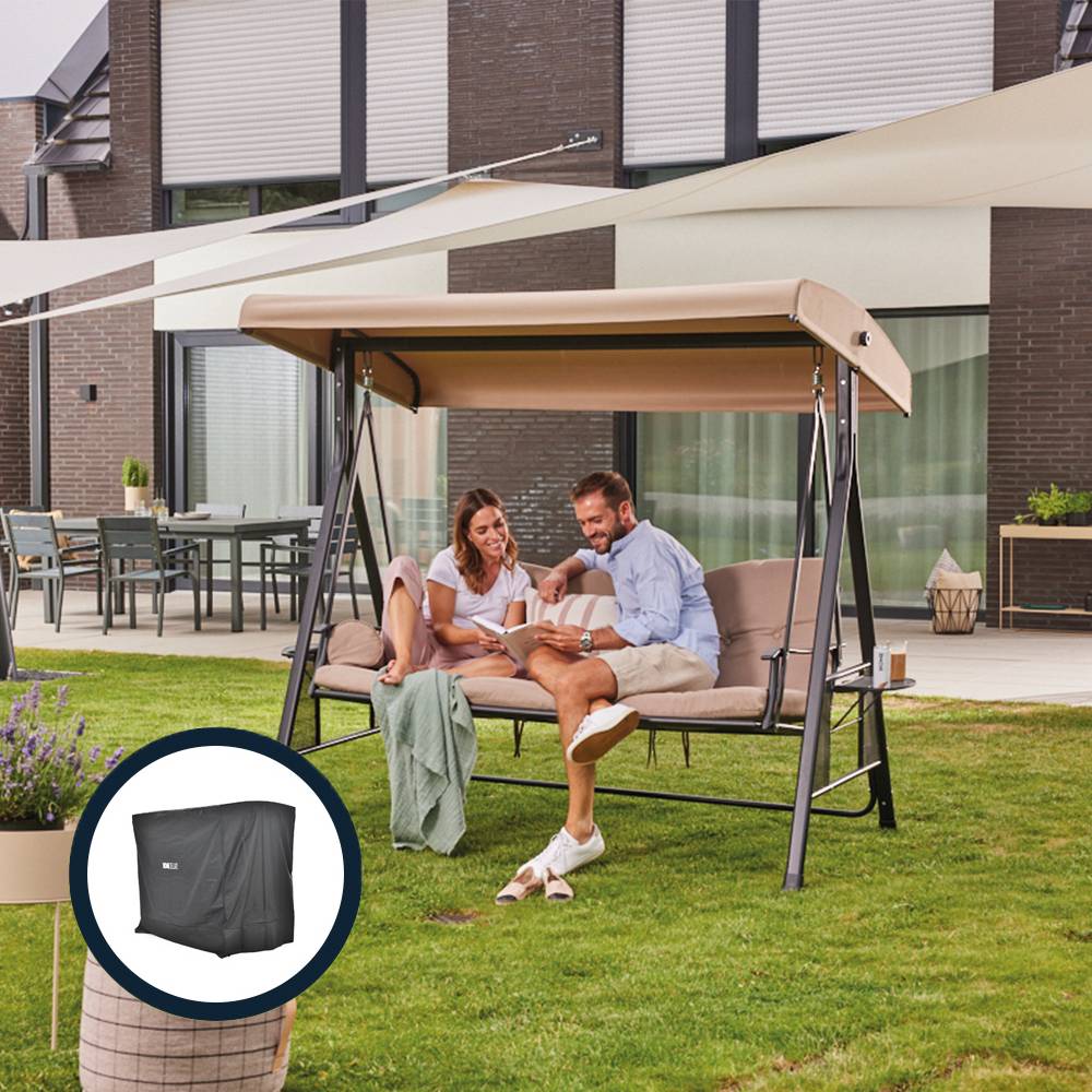 Balançoire Hollywood 3 places HOME DELUXE DESCANSO - 115 x 198 cm - beige avec housse - Image 2