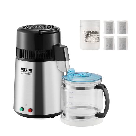 VEVOR Distillateur d'eau 4L inox, 1L/h (24L/jour), haut rendement, pour purification eau robinet, maison/bureau. - Image 1