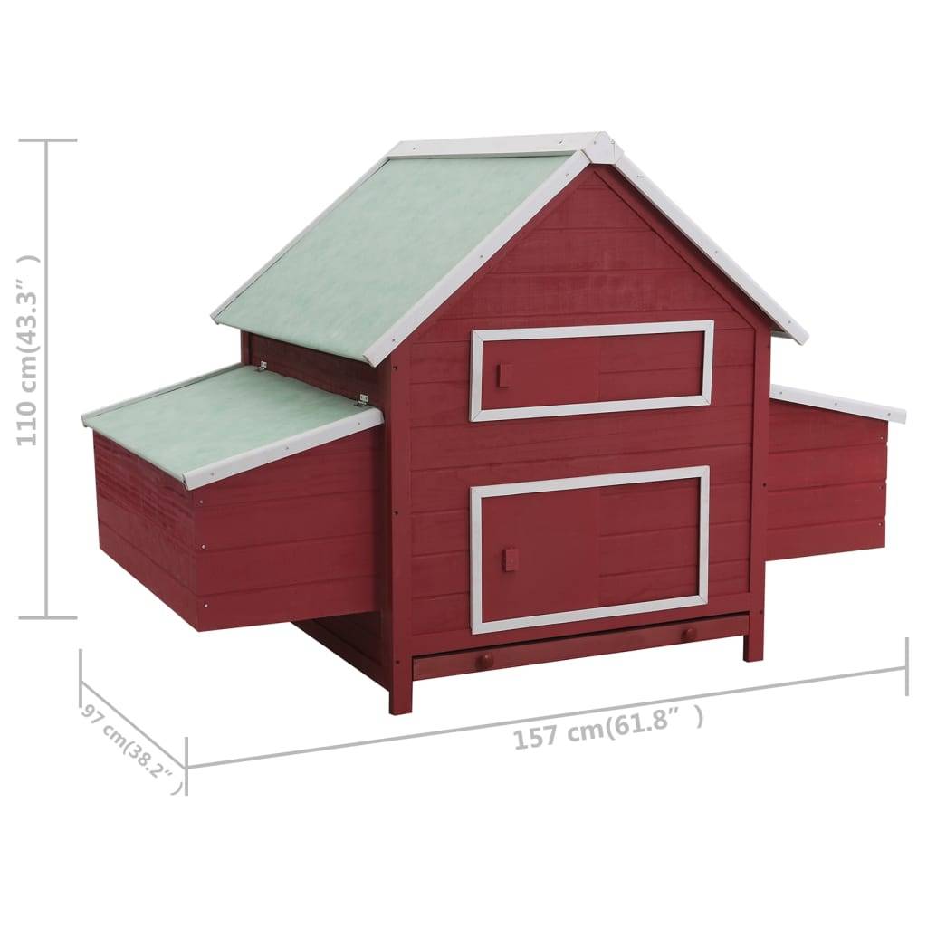 Vidaxl - Poulailler Rouge 157x97x110 cm Bois vidaXL 170857 - Imagen 7