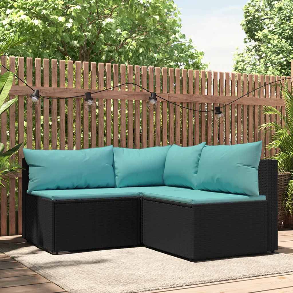 Vidaxl - Salon de jardin 3 pcs avec coussins Noir Résine tressée vidaXL 319796 - Imagen 1