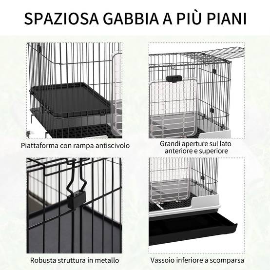 Cage lapins métal pour cobayes avec plateforme sur roulettes 81x53x70cm noir et gris - ComfortXL Outdoor Living - Image 7