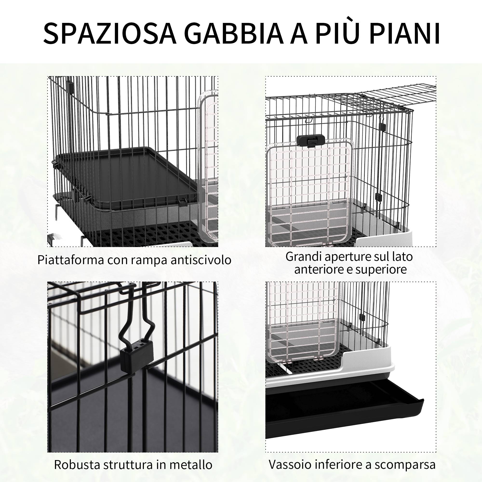 Cage lapins métal pour cobayes avec plateforme sur roulettes 81x53x70cm noir et gris - ComfortXL Outdoor Living - Image 7
