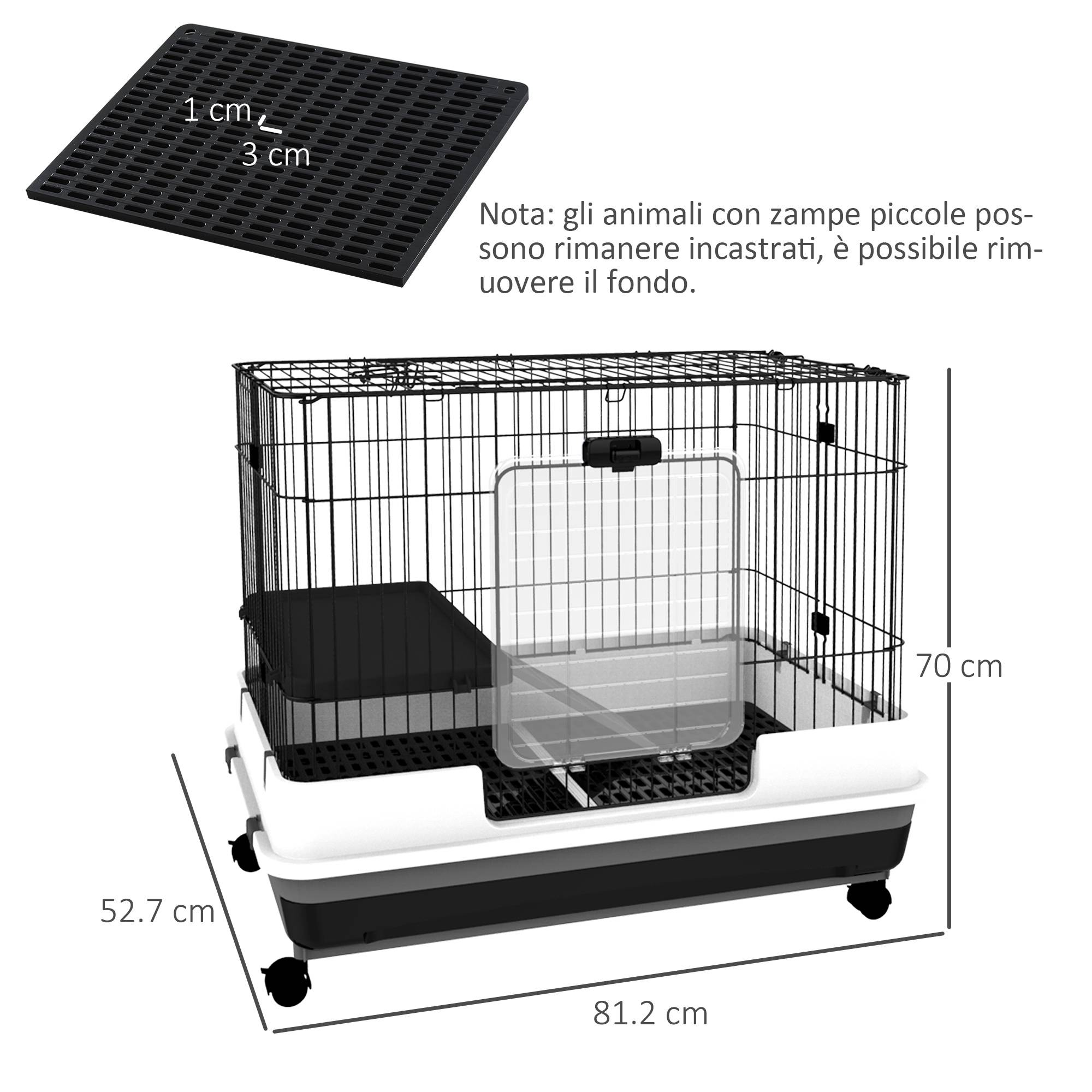 Cage lapins métal pour cobayes avec plateforme sur roulettes 81x53x70cm noir et gris - ComfortXL Outdoor Living - Image 5