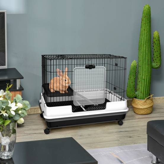 Cage lapins métal pour cobayes avec plateforme sur roulettes 81x53x70cm noir et gris - ComfortXL Outdoor Living - Image 4