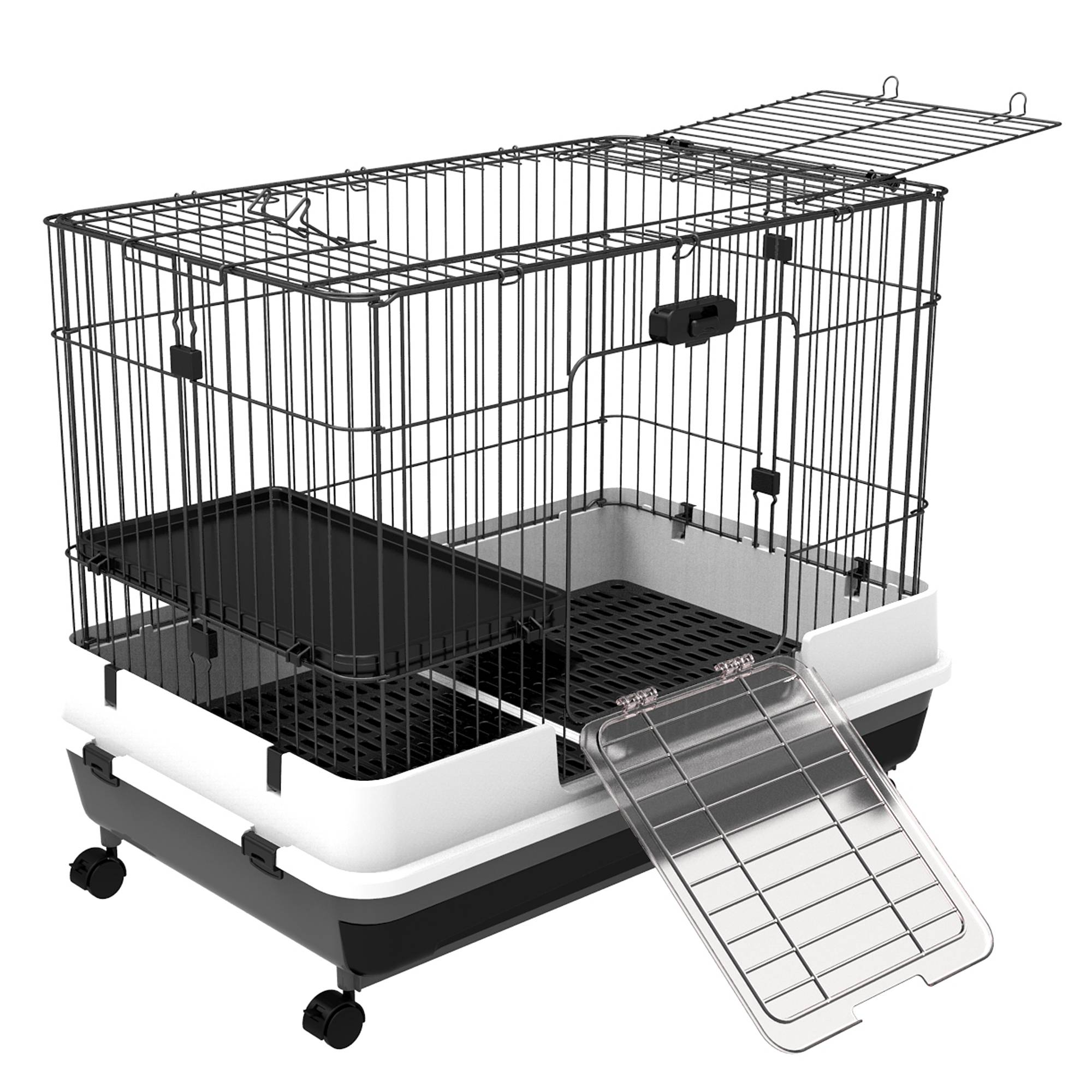 Cage lapins métal pour cobayes avec plateforme sur roulettes 81x53x70cm noir et gris - ComfortXL Outdoor Living - Image 2