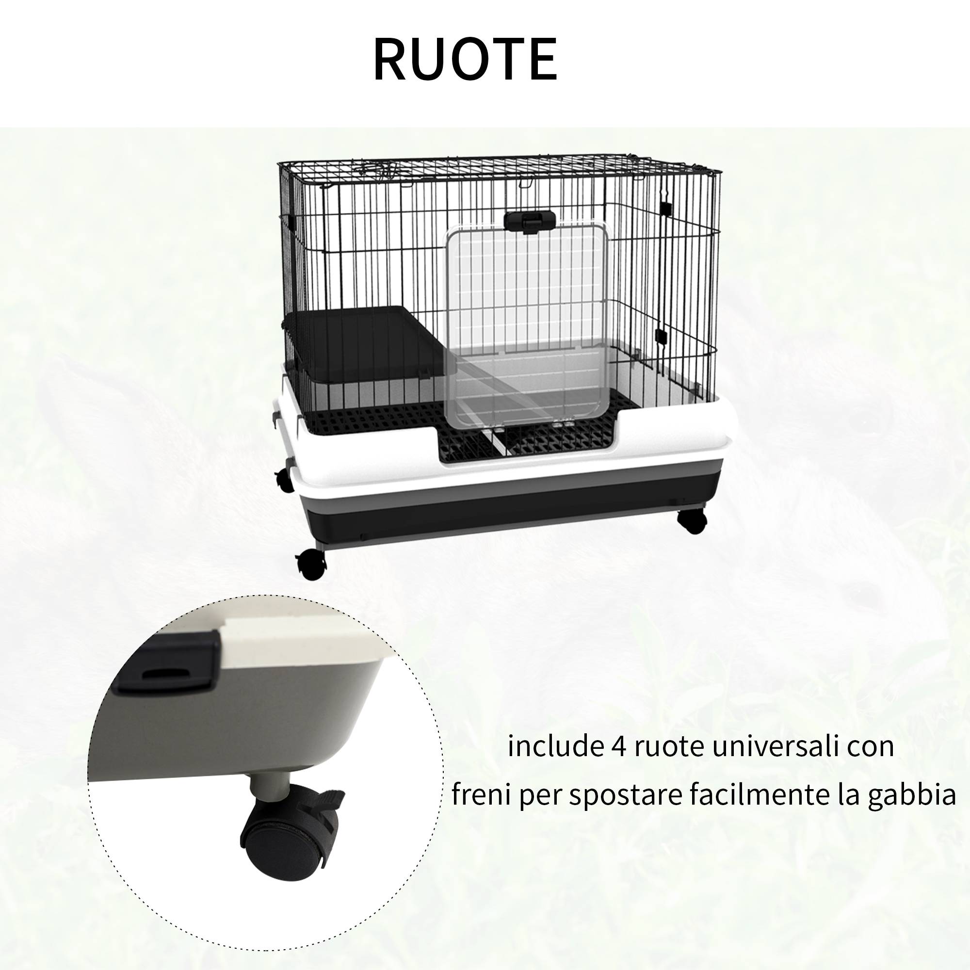 Cage lapins métal pour cobayes avec plateforme sur roulettes 81x53x70cm noir et gris - ComfortXL Outdoor Living - Image 8