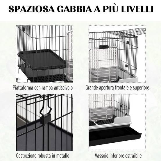 Cage lapins métal pour cobayes avec plateforme sur roulettes 81x53x70cm noir et gris - ComfortXL Outdoor Living - Image 9