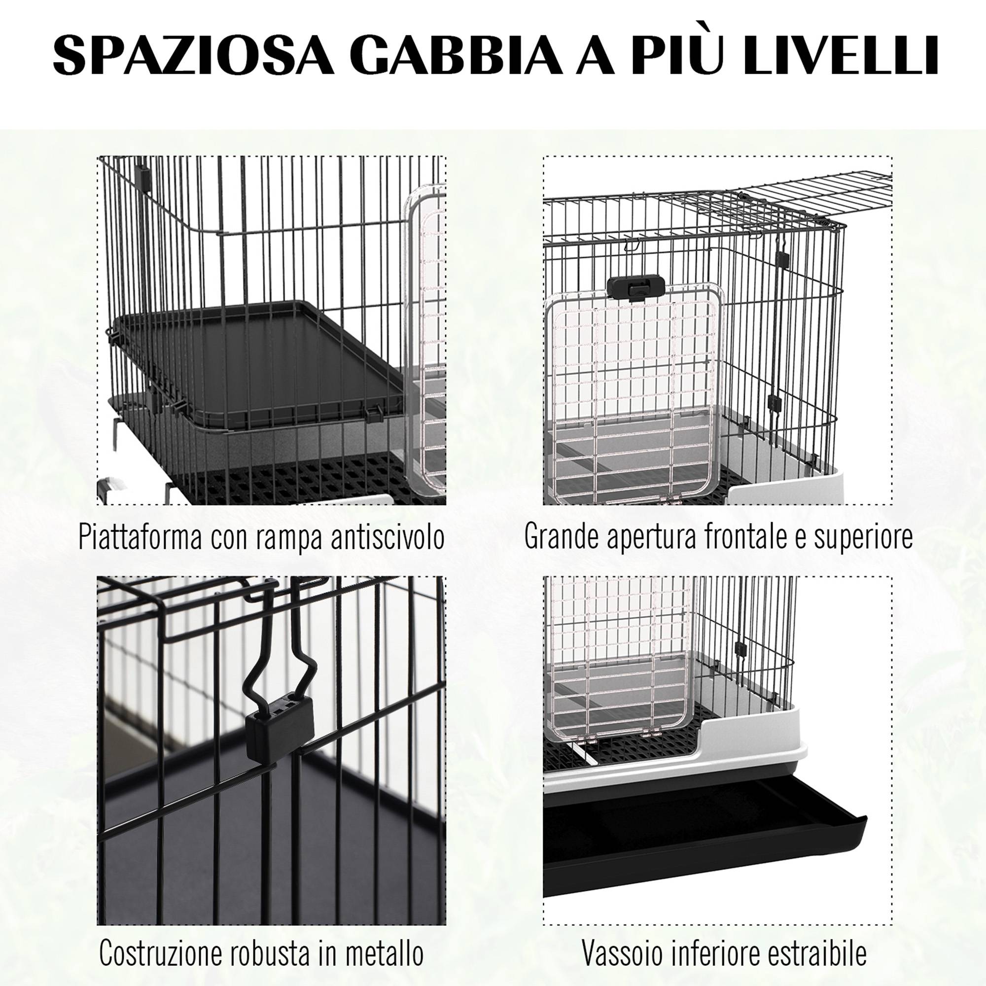 Cage lapins métal pour cobayes avec plateforme sur roulettes 81x53x70cm noir et gris - ComfortXL Outdoor Living - Image 9