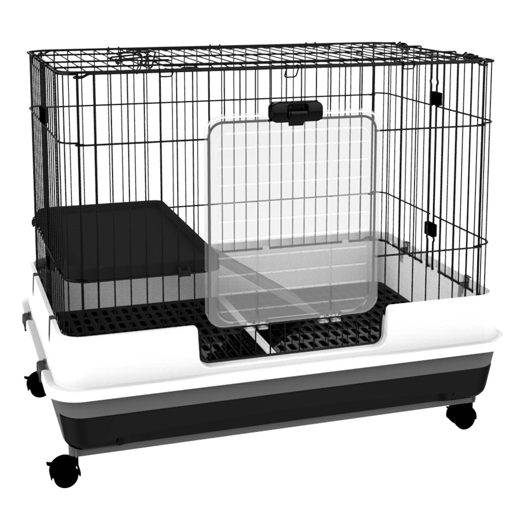 Cage lapins métal pour cobayes avec plateforme sur roulettes 81x53x70cm noir et gris - ComfortXL Outdoor Living - Image 1
