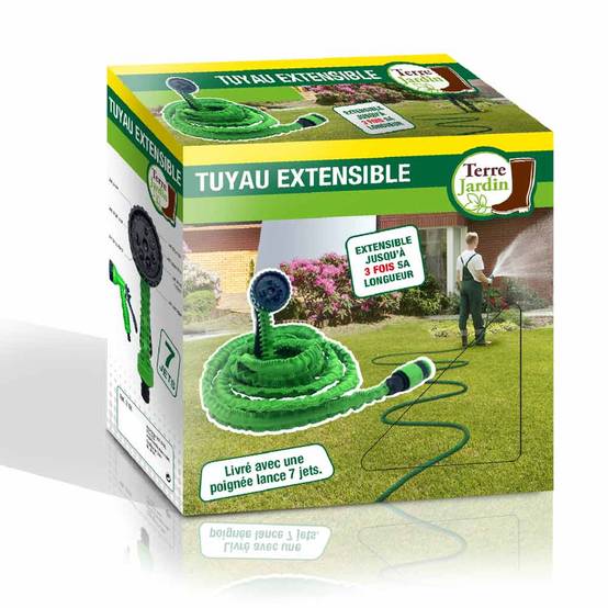 Terre Jardin - Tuyau d'arrosage extensible avec pistolet 22 mètres Vert - Imagen 6