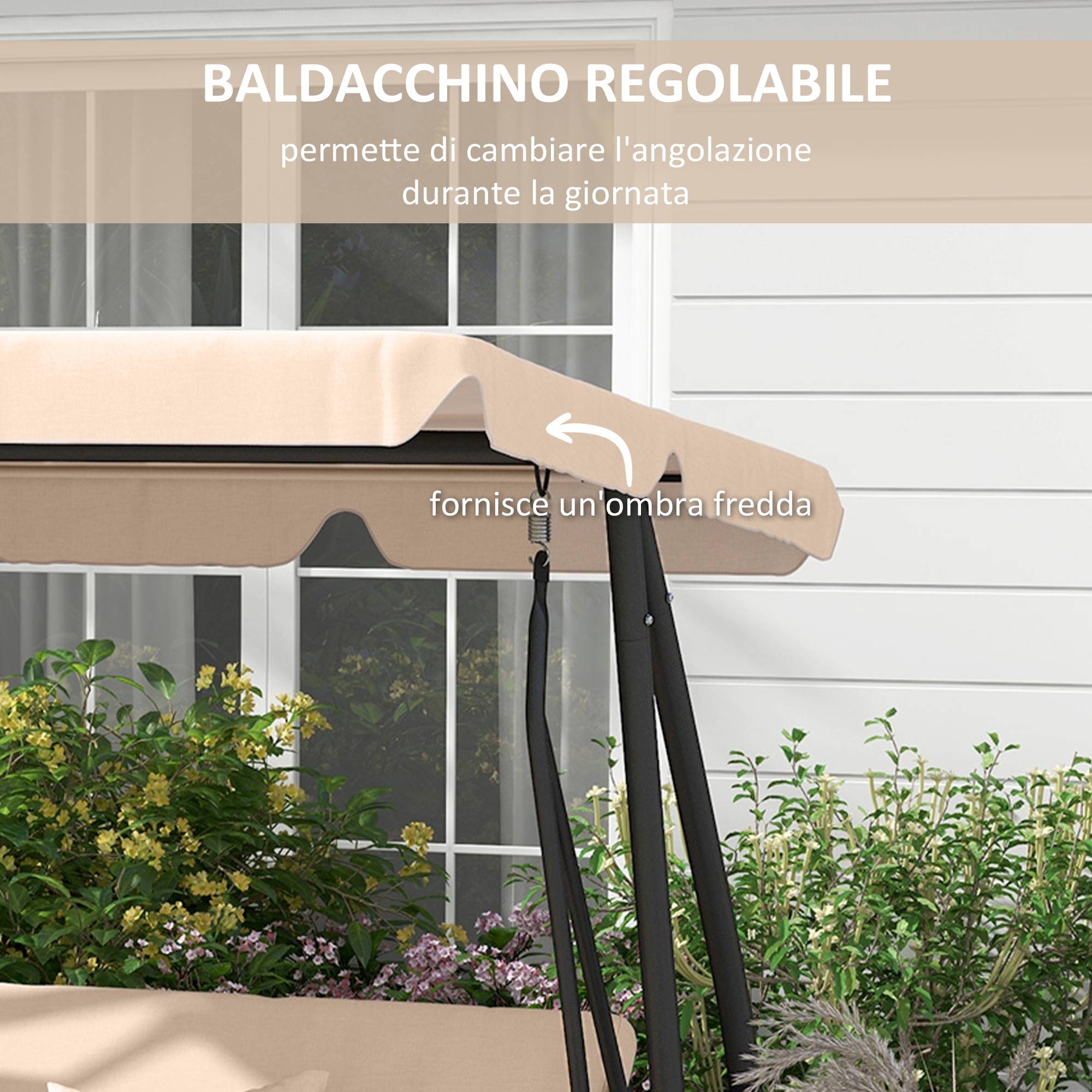 Balancelle lit de jardin 3 places acier convertible avec plateaux marron clair - ComfortXL Outdoor Living - Image 7