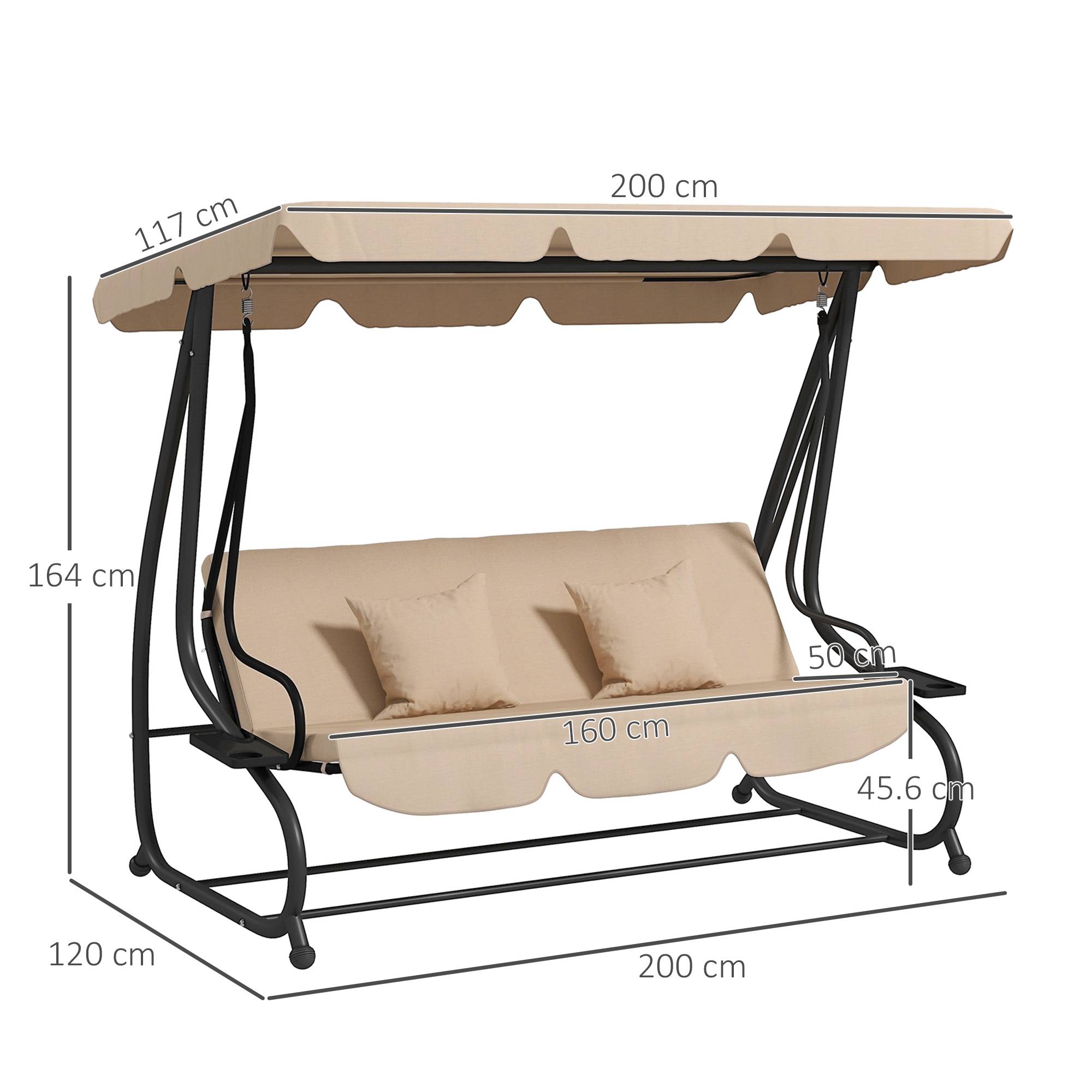 Balancelle lit de jardin 3 places acier convertible avec plateaux marron clair - ComfortXL Outdoor Living - Image 5