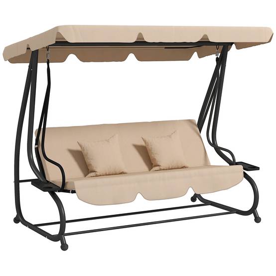 Balancelle lit de jardin 3 places acier convertible avec plateaux marron clair - ComfortXL Outdoor Living - Image 1