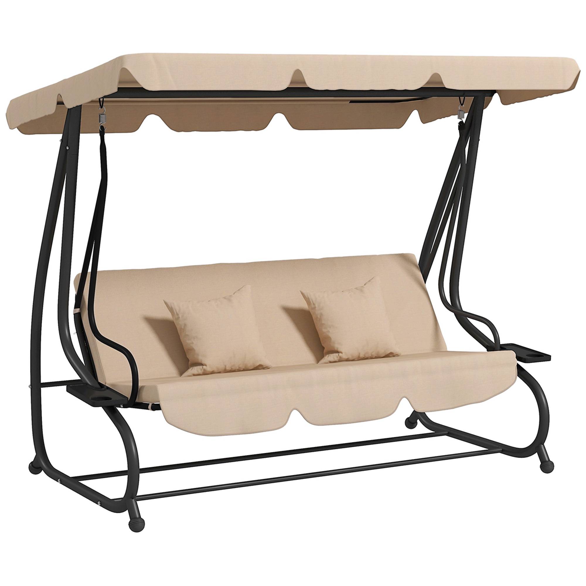 Balancelle lit de jardin 3 places acier convertible avec plateaux marron clair - ComfortXL Outdoor Living