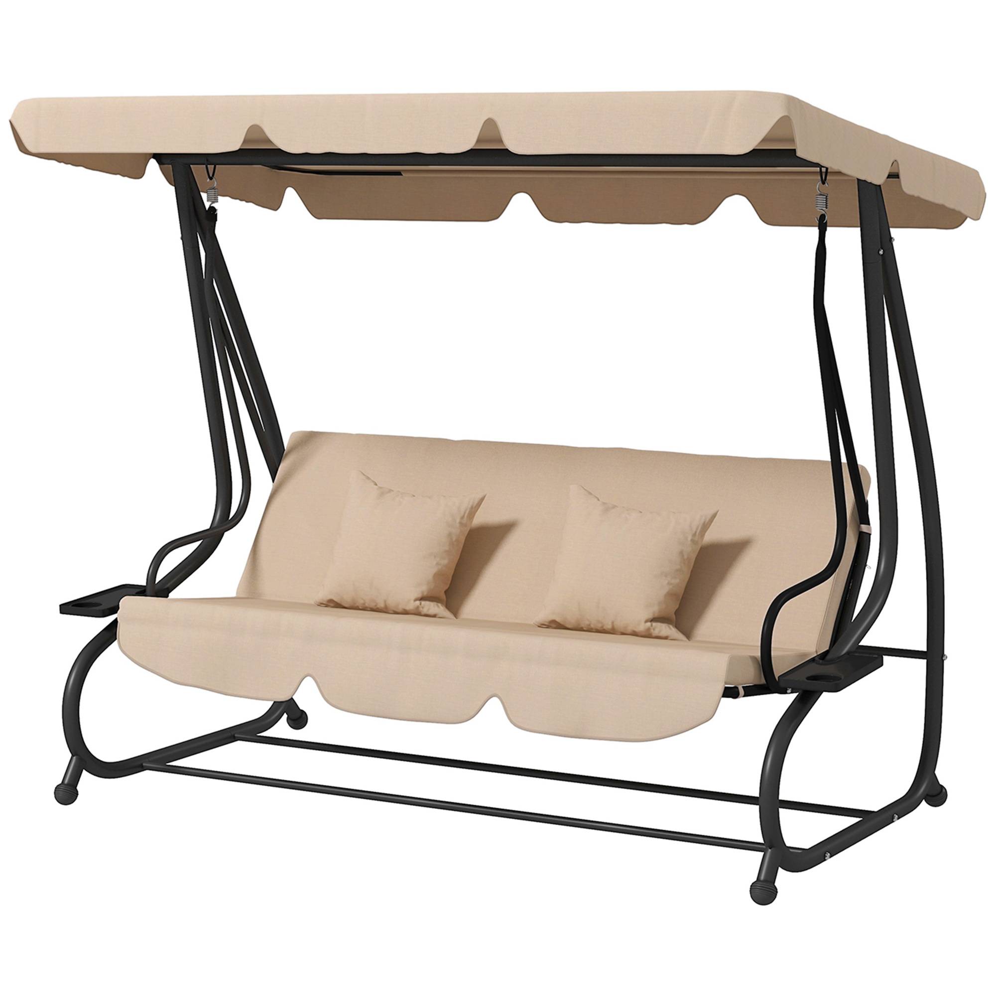 Balancelle lit de jardin 3 places acier convertible avec plateaux marron clair - ComfortXL Outdoor Living - Image 2