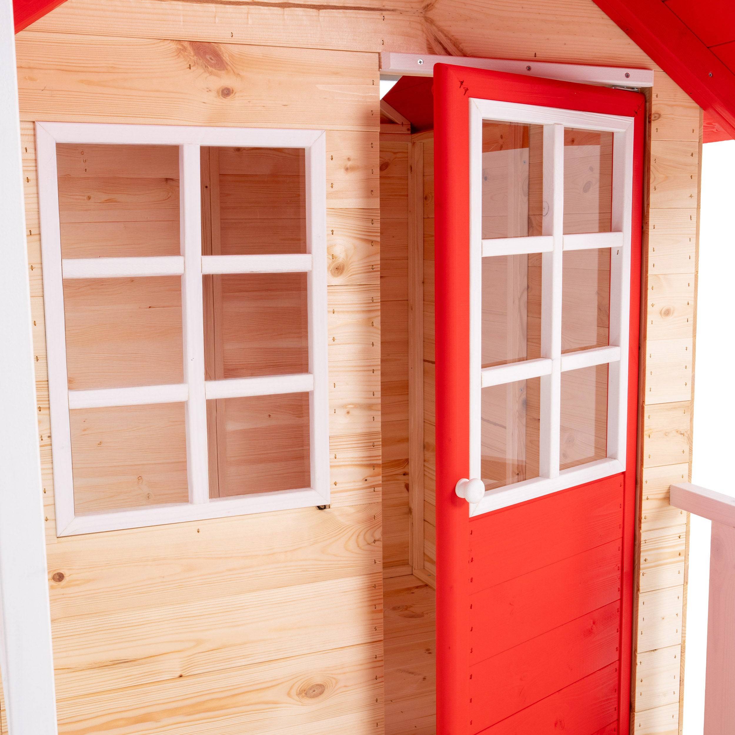 Maisonnette modulable sur pilotis avec balcon, glissière et deux balançoires COQUELICOT en bois FSC® - Image 7