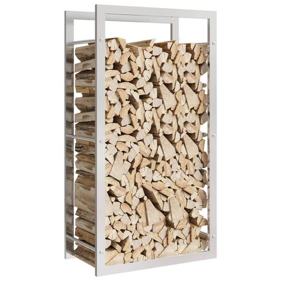 Range-bûches acier inoxydable pour cheminée stockage bois Argenté 50x28x94 cm – ComfortXL Outdoor Living - Image 3