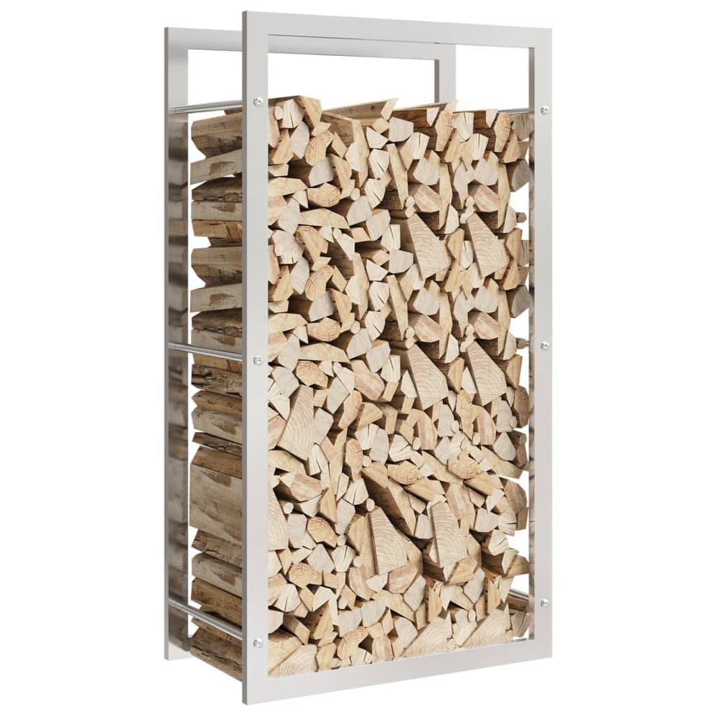 Range-bûches acier inoxydable pour cheminée stockage bois Argenté 50x28x94 cm – ComfortXL Outdoor Living - Image 3
