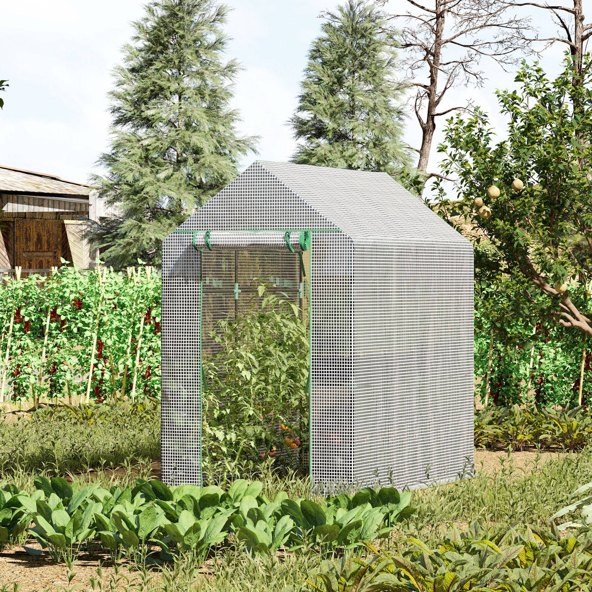 Serre de jardin acier PE filet blanc 4 étagères maraîchère plantes 120x186x190cm - ComfortXL Outdoor Living - Image 3