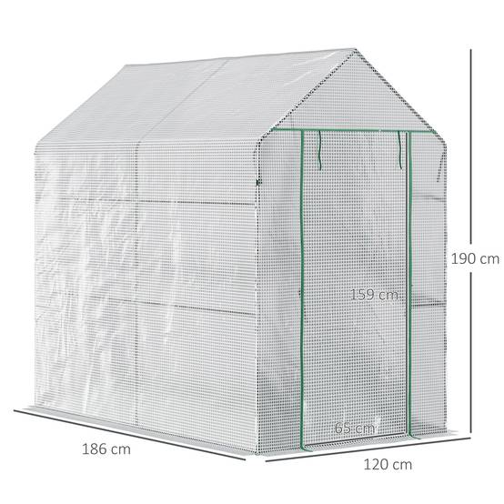 Serre de jardin acier PE filet blanc 4 étagères maraîchère plantes 120x186x190cm - ComfortXL Outdoor Living - Image 5