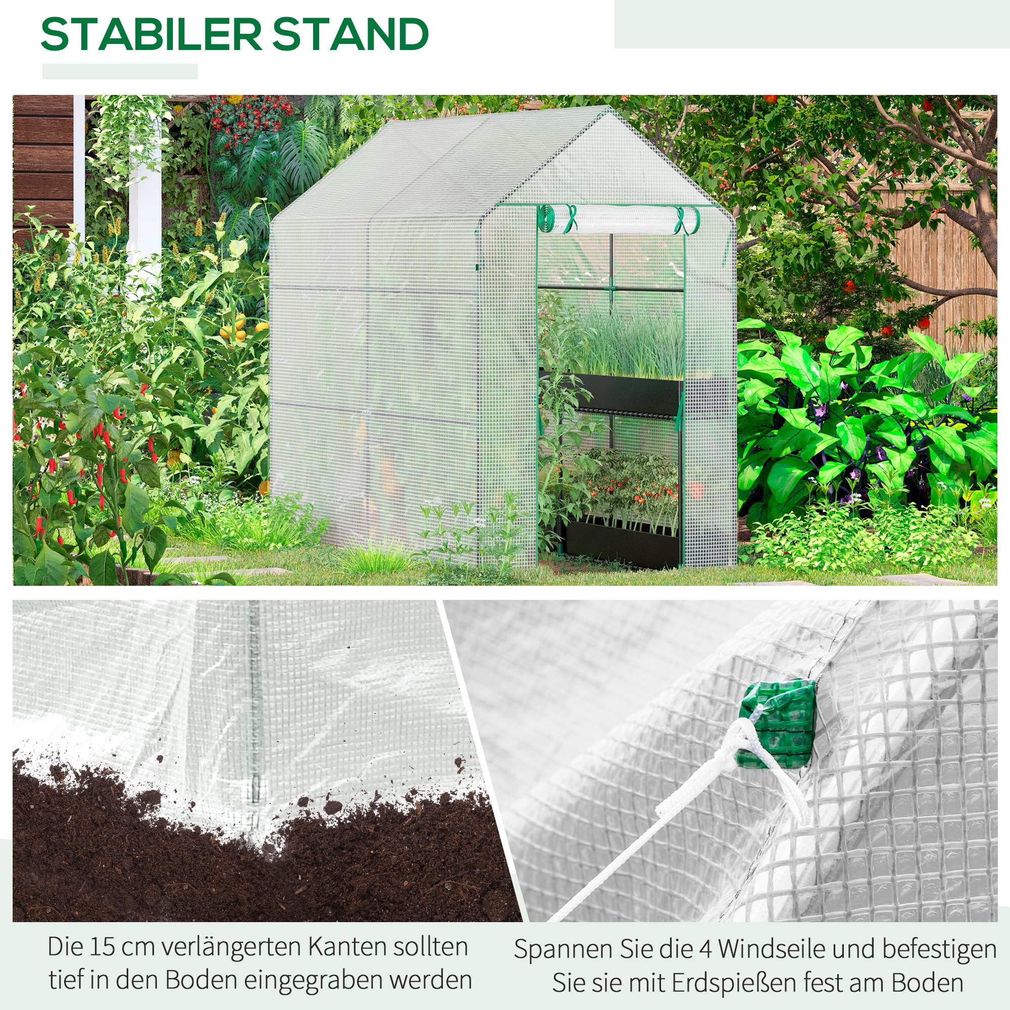 Serre de jardin acier PE filet blanc 4 étagères maraîchère plantes 120x186x190cm - ComfortXL Outdoor Living - Image 8