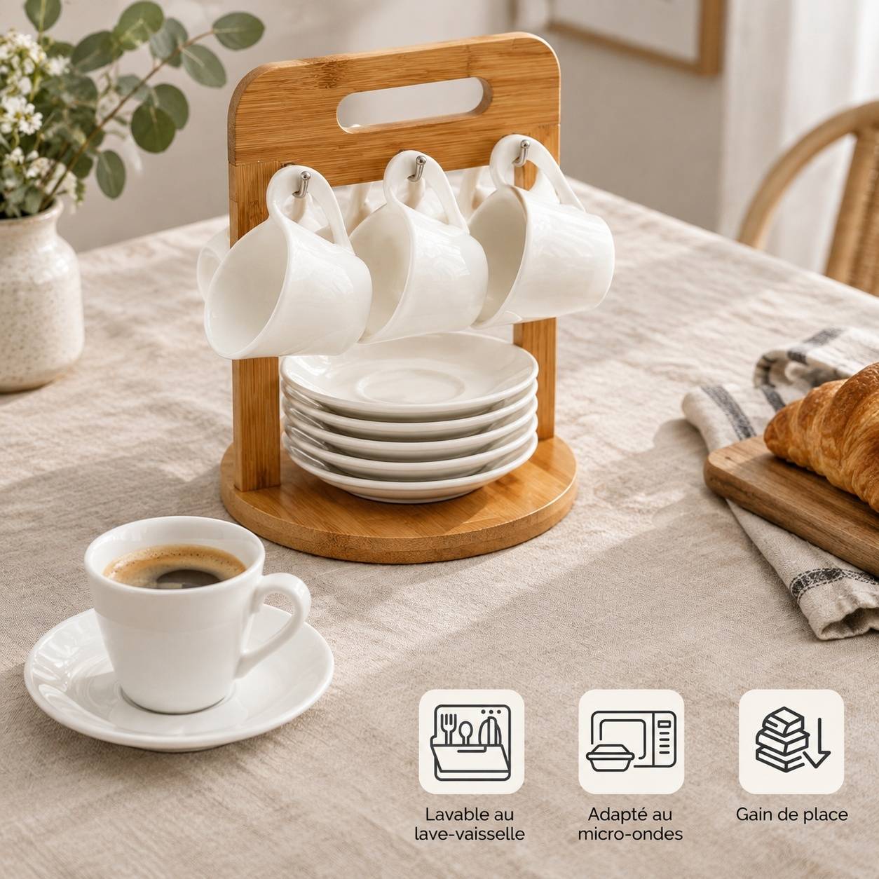 Service à Espresso 6 Tasses Porcelaine avec Support - Image 3