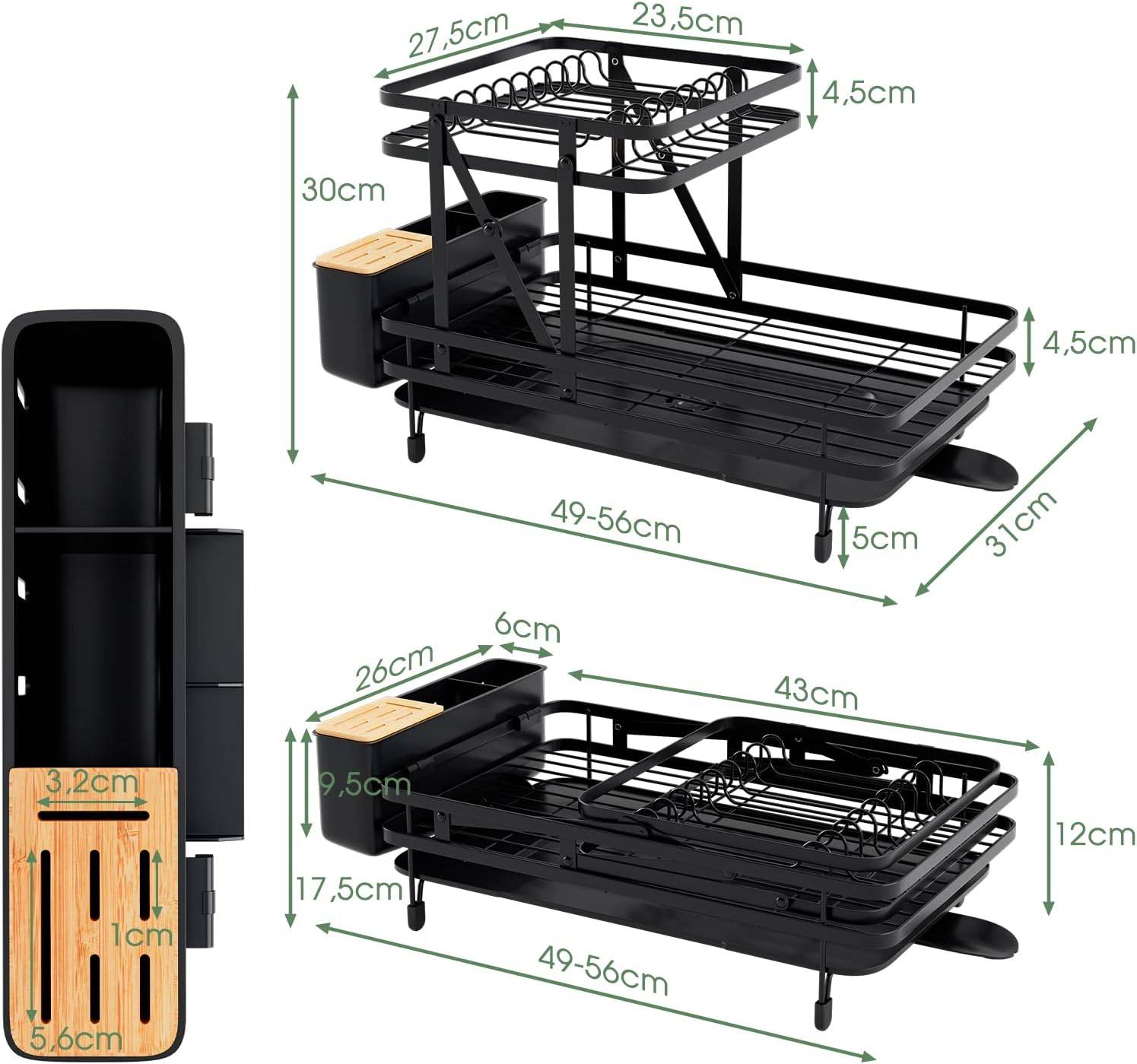 Égouttoir à Vaisselle Cuisine Niveau Supérieur Détachable, Porte-Vaisselle Antirouille 3 Bac de Récupération Amovible 58x42x37cm - Image 4
